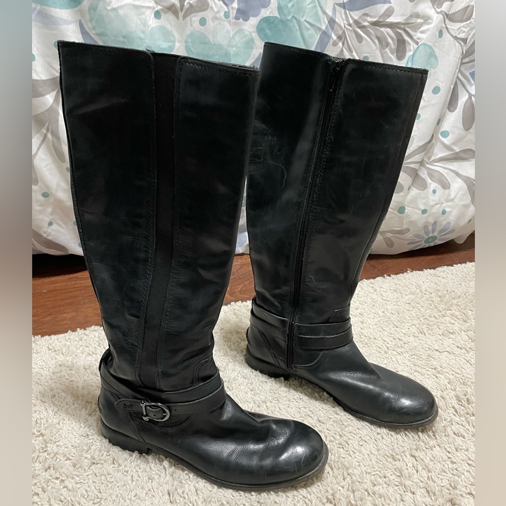 Sperry Black Leather Knee-High Boots